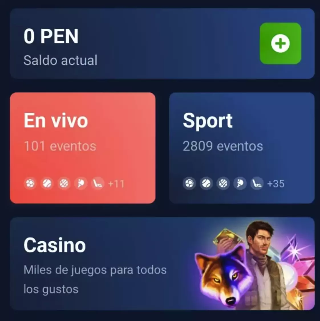 pantalla principal 20bet app