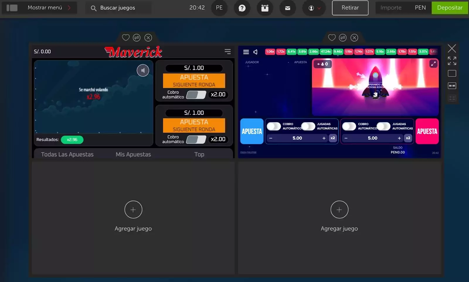 Juegos de crash casino en simultáneo en Betsafe