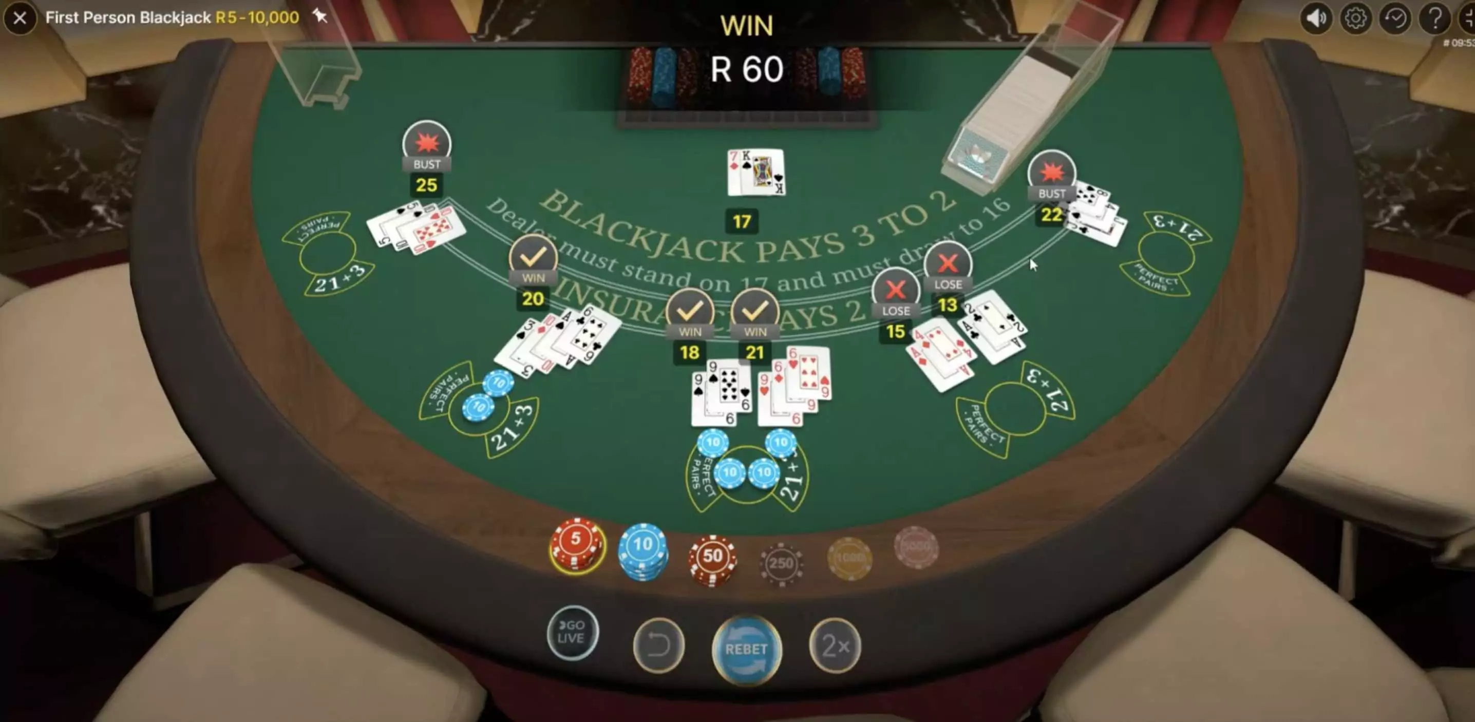 resultado ganador en blackjack