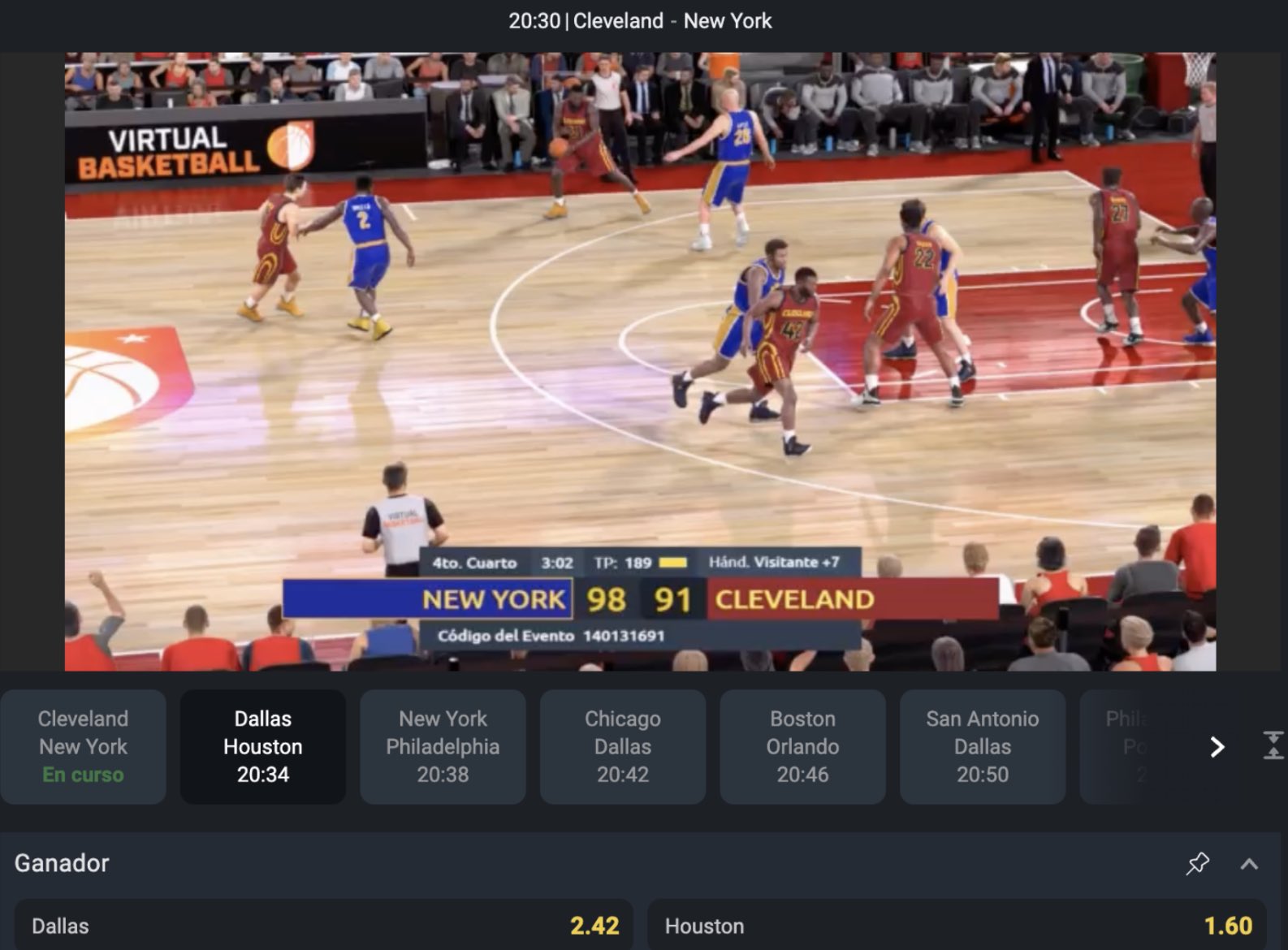 basquet virtual en betano