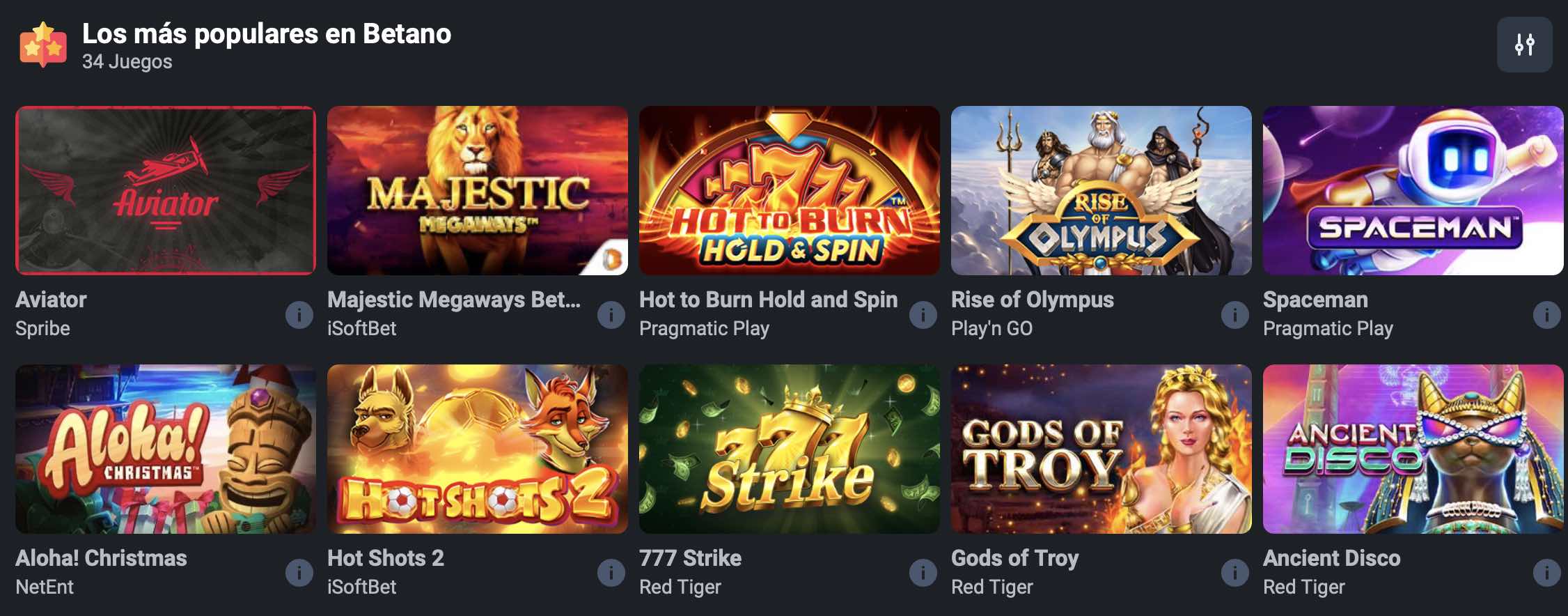 juegos populares en betano casino