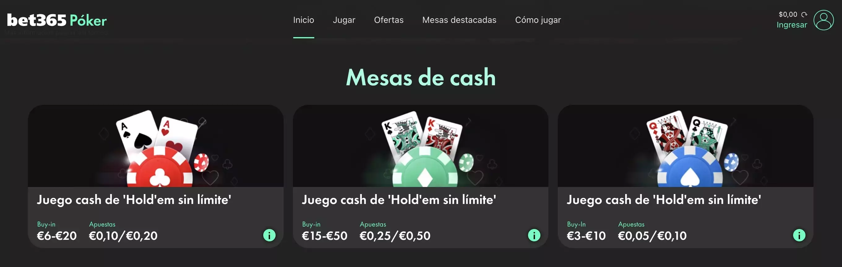 seccion especial de poker en bet365 casino