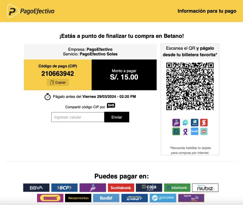 codigo cip y codigo qr en pagoefectivo