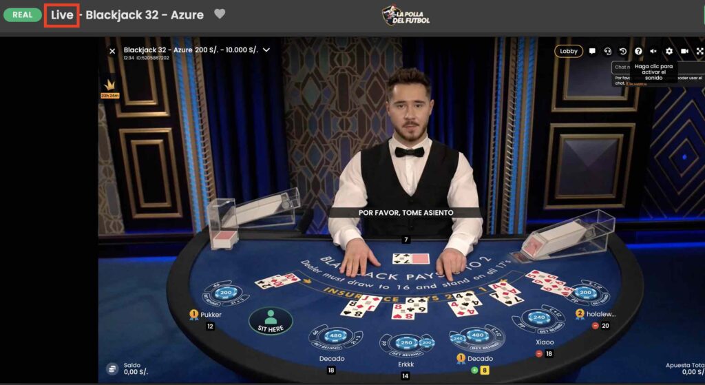 juego de blackjack en vivo 