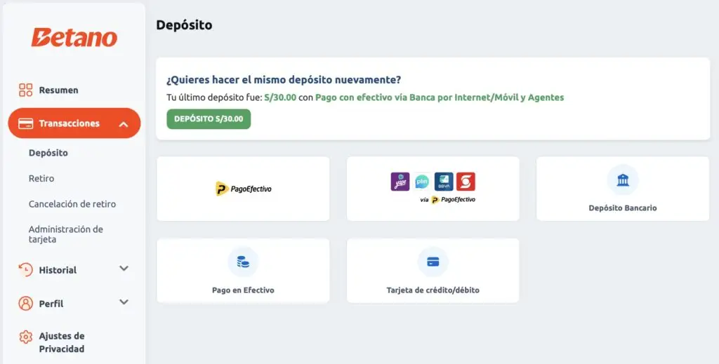 metodos deposito en betano