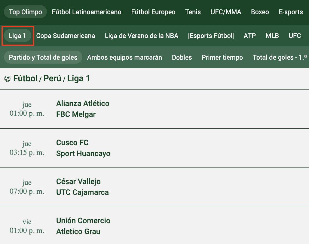 apuestas de liga 1 en olimpo bet