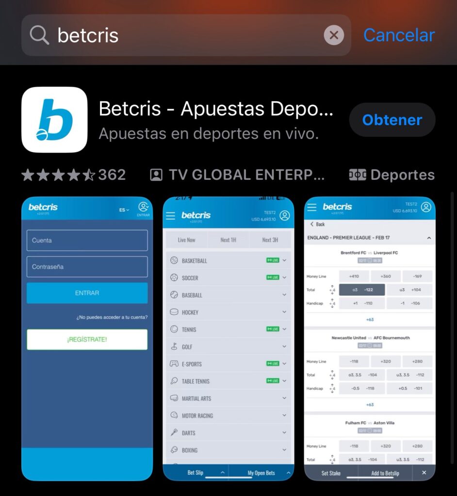 betcris en ios peru