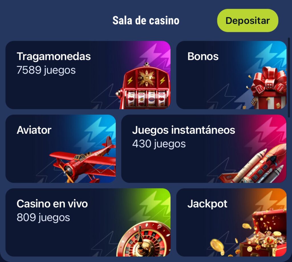 variedad de juegos en la app de jugabet