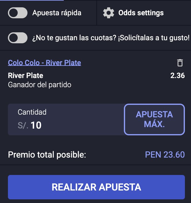 realizando una apuesta en livesport