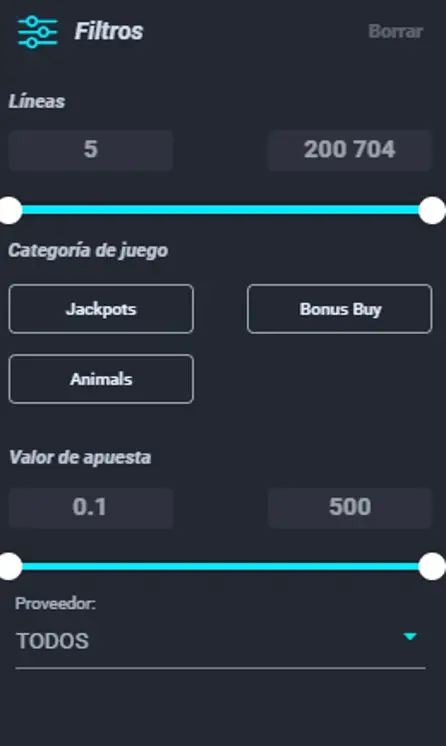 utilizando filtro de casino en palmsbet