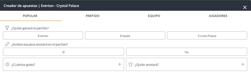 utilizando la herramienta betbuilder en pentagol