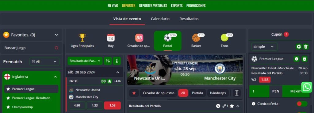 seccion de apuesta deportiva en pentagol