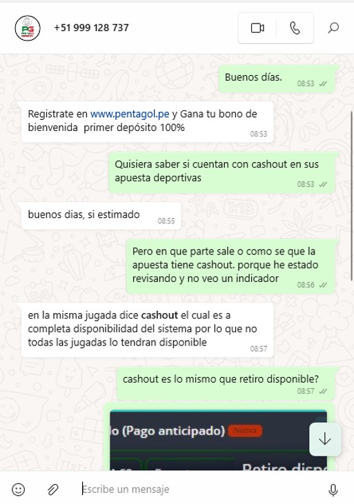 utilizando chat de whatsapp de pentagol