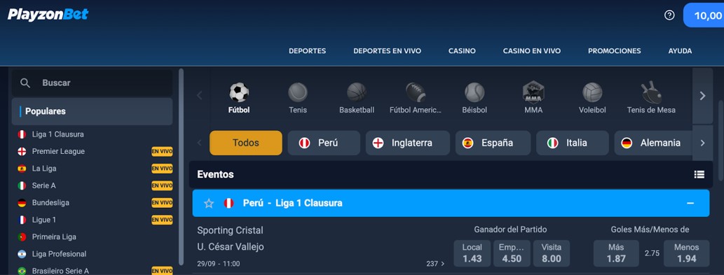 seccion de apuesta deportiva en playzonbet