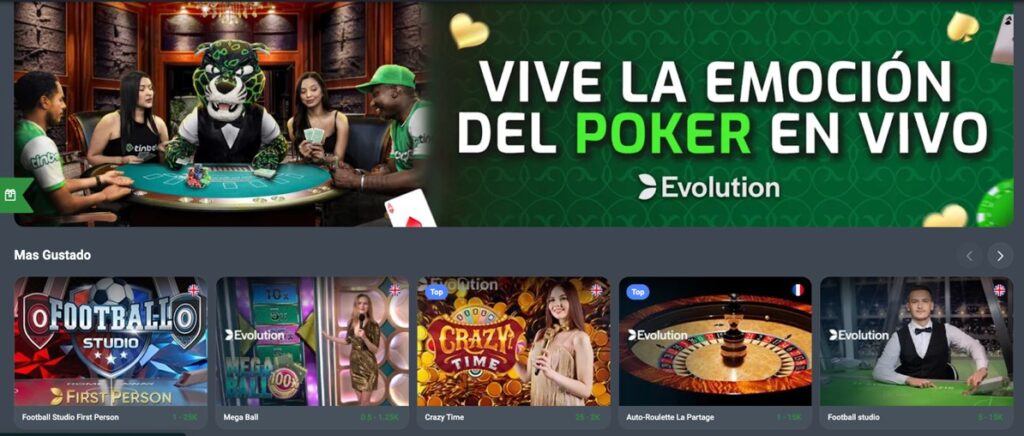 seccion de casino en vivo en Tinbet