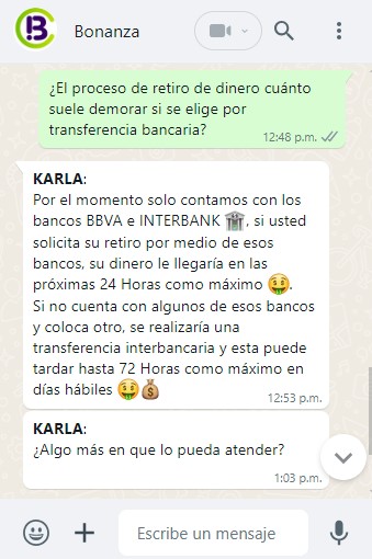 probando el whatsapp de bonanza bet