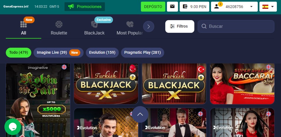 juegos de casino en vivo en gana express