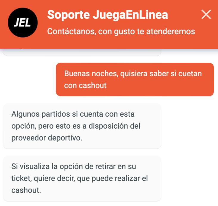 confirmacion de cashout en juega en linea