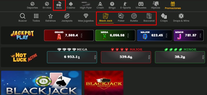 revisando juegos de mesa en la seccion slots de la fija