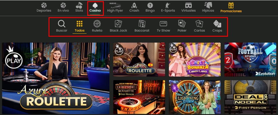 revisando juegos de casino en vivo en la fija