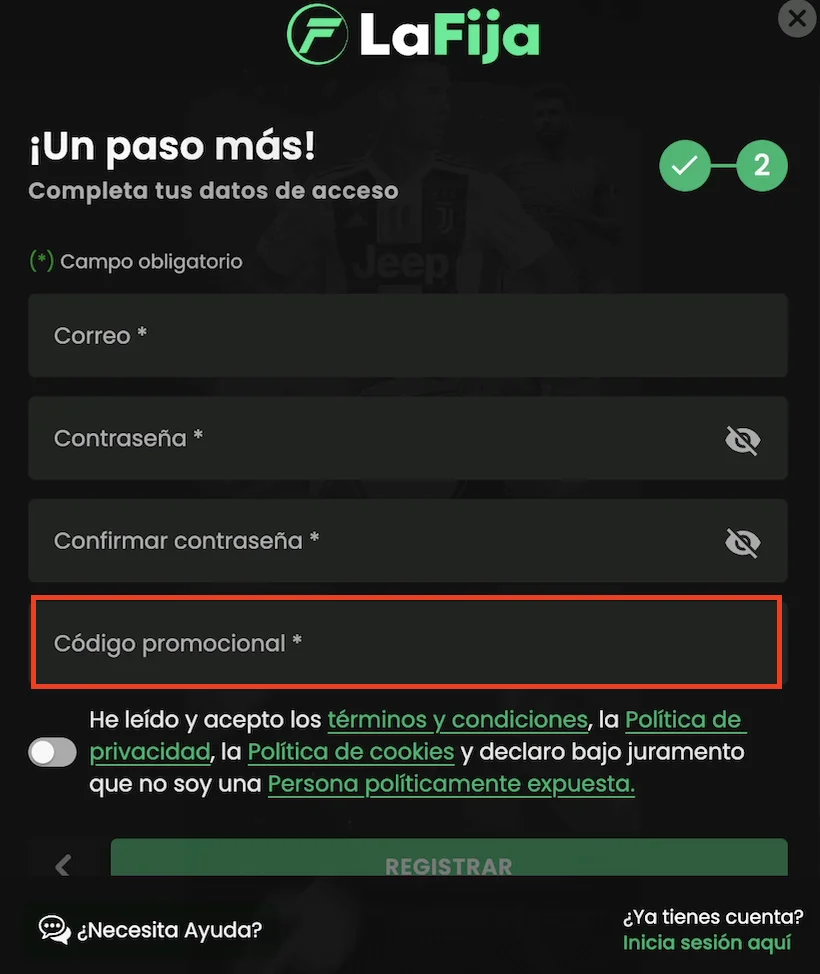 formulario de registro en lafija