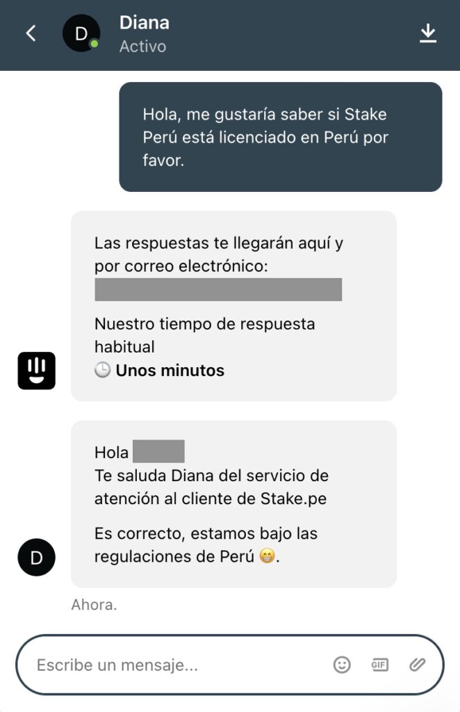 probando el chat en vivo de stake peru