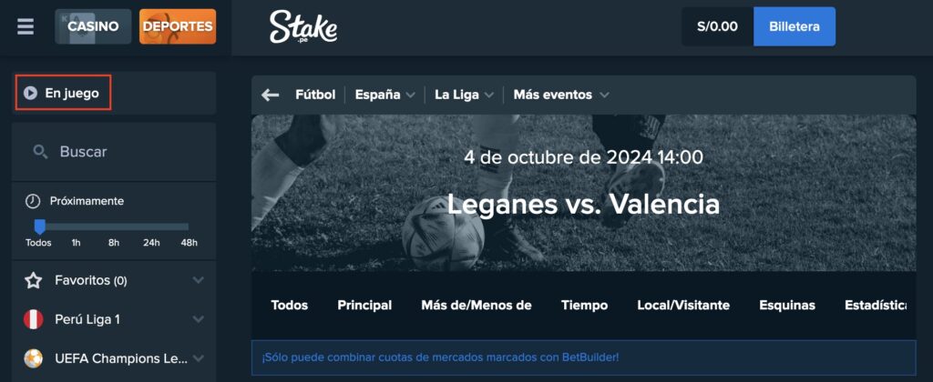 streaming disponible en stake peru