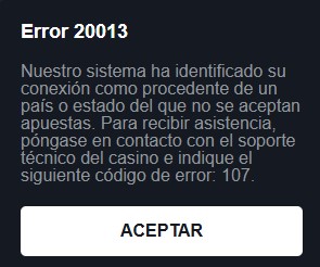 mensaje de error al no reconocer un juego