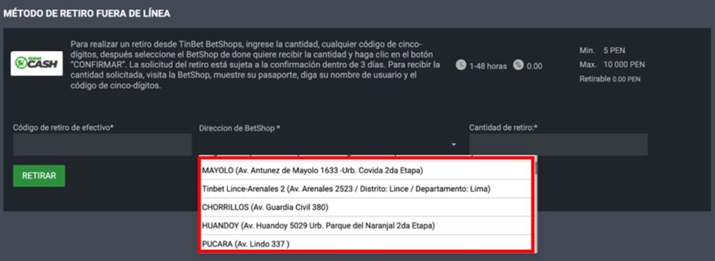 revisando los centros autorizados para retirar dinero de tinbet