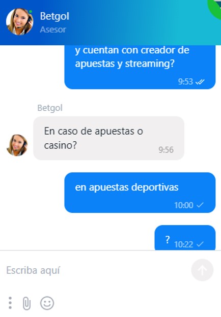 demora en respuesta en el chat de BetGol