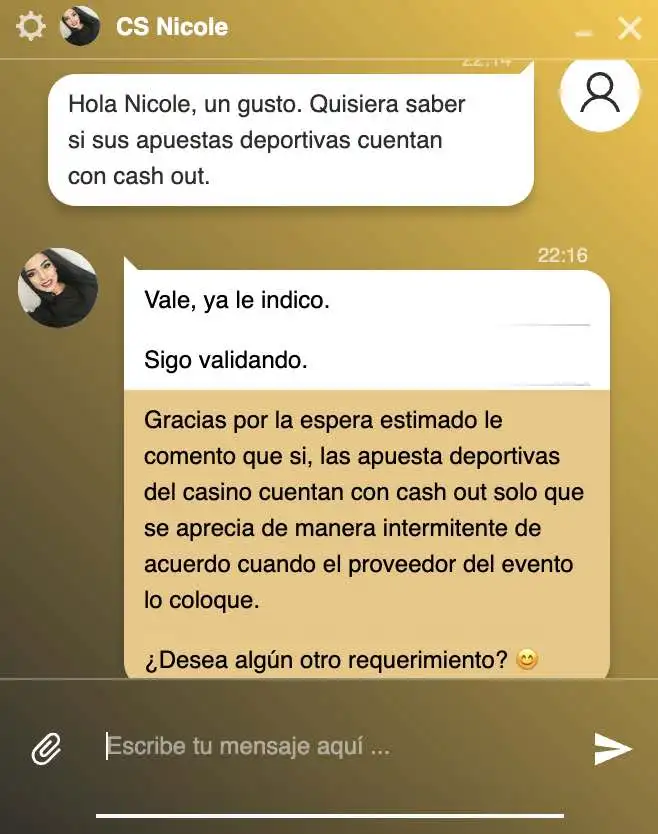 consultando sobre cashout en mi casino