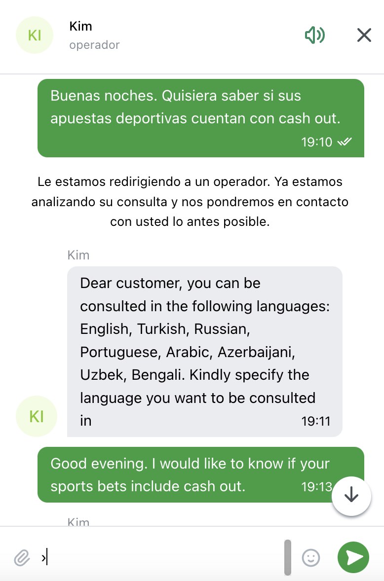 idiomas en el chat de soporte