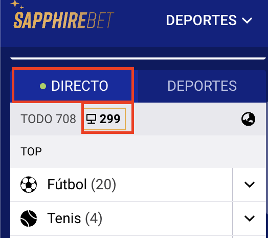 filtrando eventos con streaming en sapphirebet