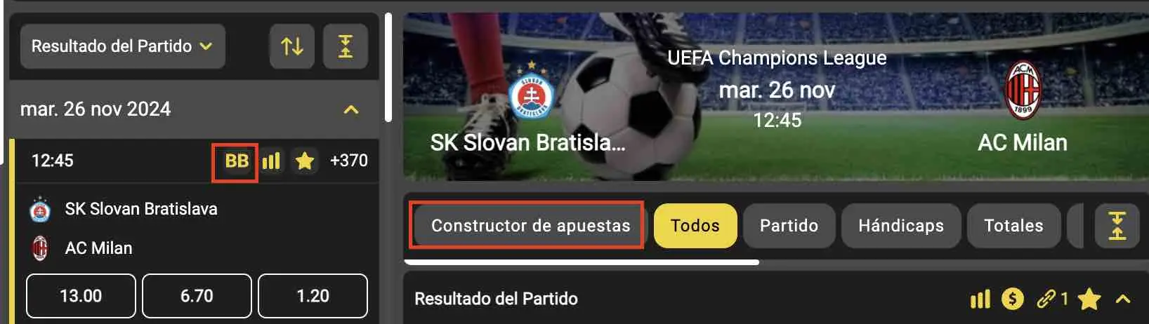 betbuilder en tioricobet