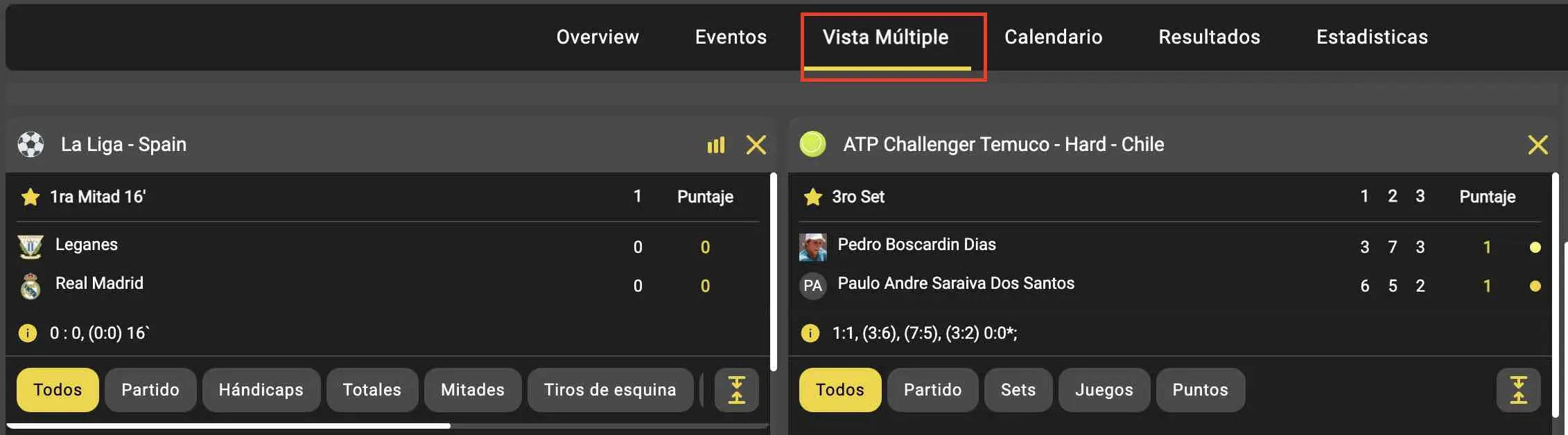 vista multiple en tioricobet