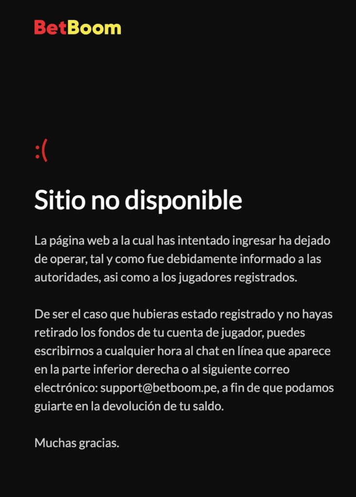 betboom mensaje de error