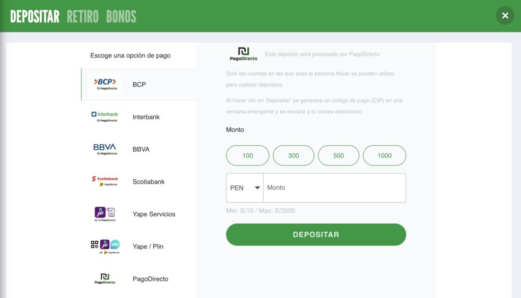 depositos con pagodirecto en inkabet