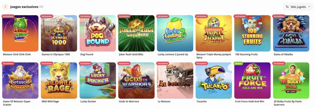 juegos exclusivos betsson casino