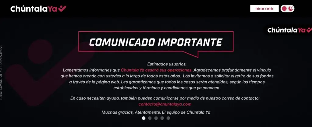 chuntala ya comunicado oficial cierre operaciones