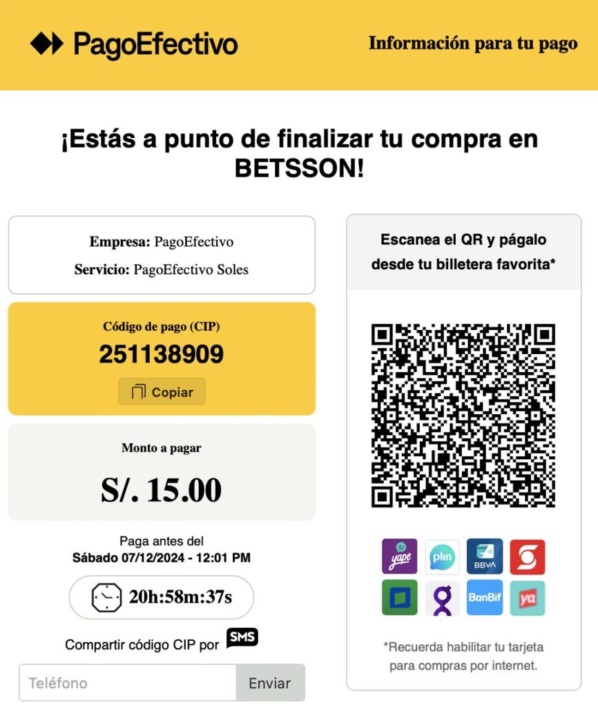 pagoefectivo en betsson