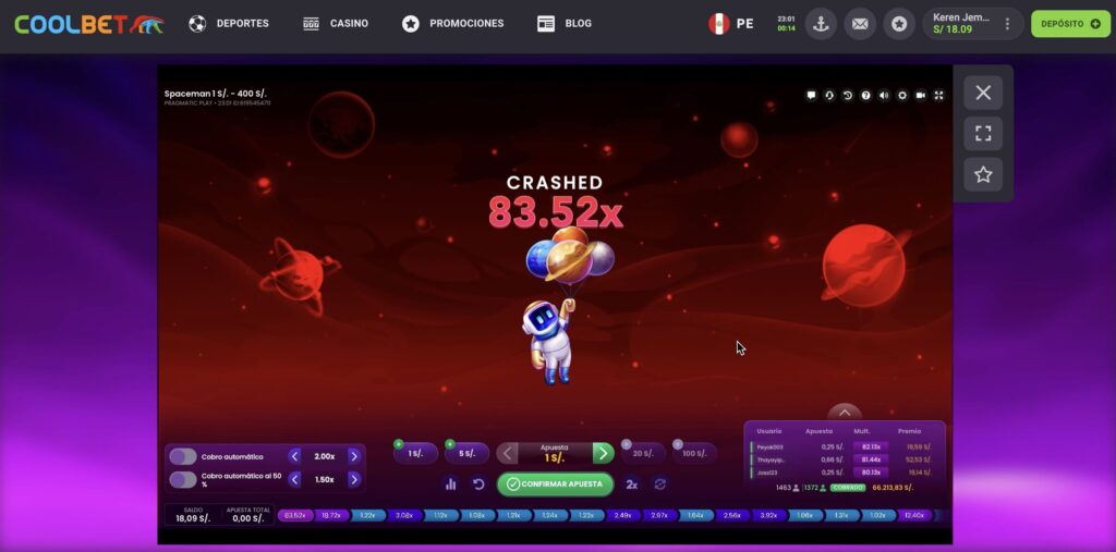 multiplicador en partida spaceman
