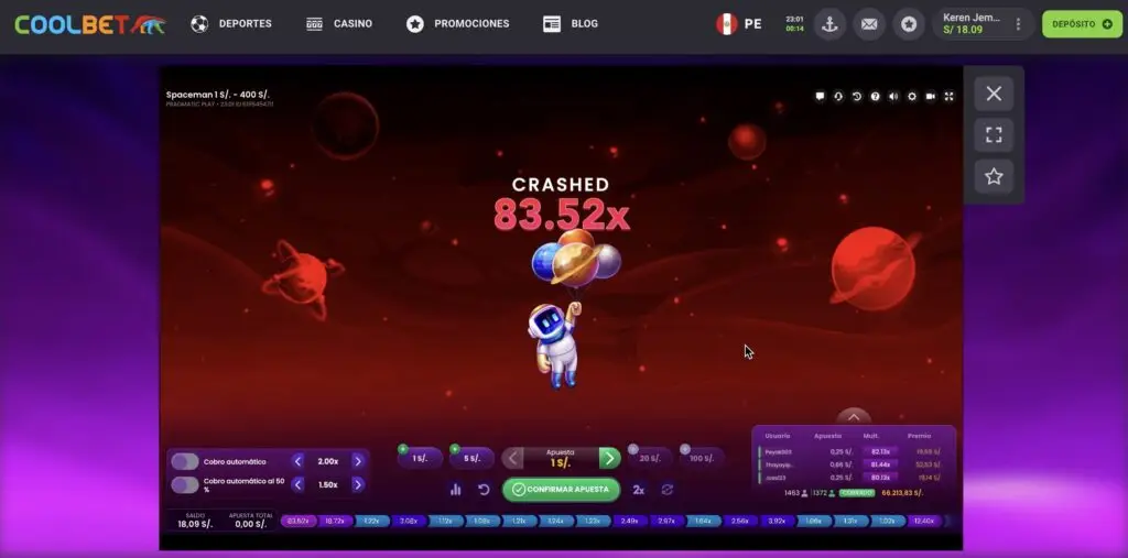 multiplicador en partida spaceman