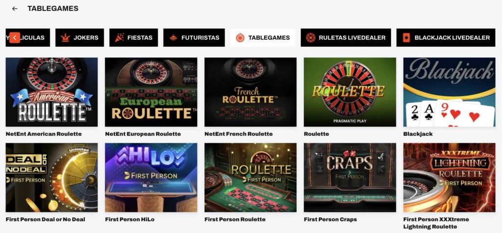 juegos de mesa en betwarrior casino